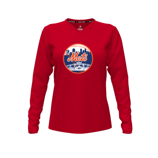 [CUS-DFW-TEES-CMF-VNK-LSL-RED-FYXS-LOGO2] Comfort T-Shirt (Female Youth XS, Red, V Neck, Logo 2, Long Sleeve)