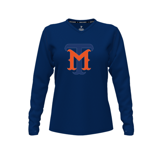 [CUS-DFW-TEES-PER-VNK-LSL-NVY-FYXS-LOGO1] Performance T-Shirt (Female Youth XS, Navy, V Neck, Logo 1, Long Sleeve)