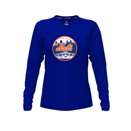 [CUS-DFW-TEES-PER-VNK-LSL-RYL-FYXS-LOGO2] Decker Performance T-Shirt (Female Youth XS, Royal, V Neck, Logo 2, Long Sleeve)