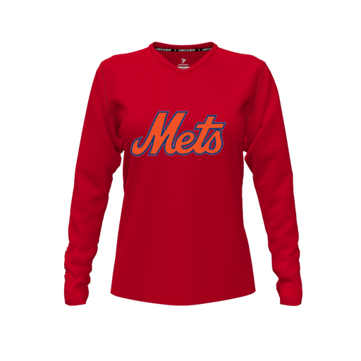 [CUS-DFW-TEES-PER-VNK-LSL-RED-FYXS-LOGO3] Decker Performance T-Shirt (Female Youth XS, Red, V Neck, Logo 3, Long Sleeve)